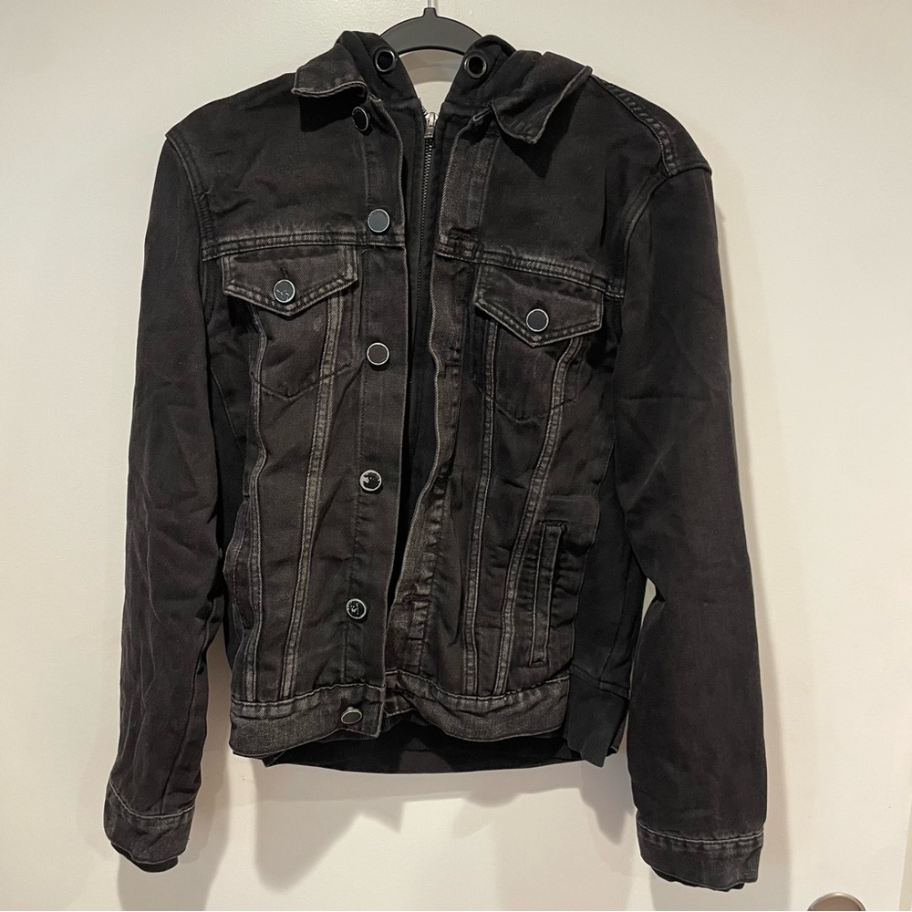 Black Denim Jacket + Zipper Hoodie Combo Jacket from BlankNYC